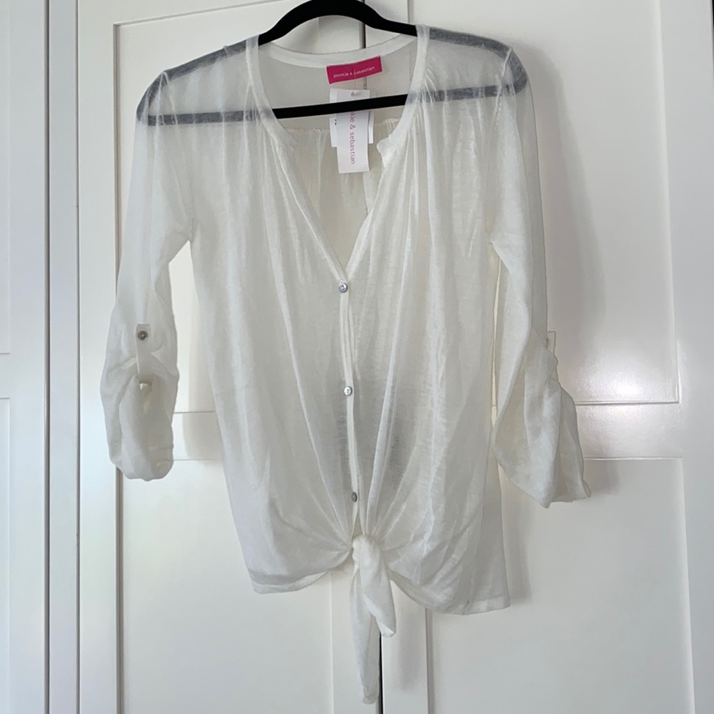 Pookie & Sebastian sheer tie up blouse